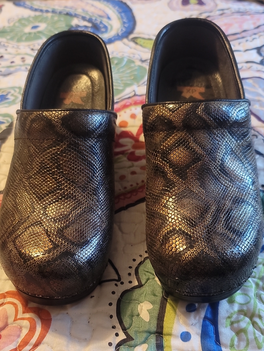 Dansko Metallic Bronze Snakeskin Slip-On Clogs